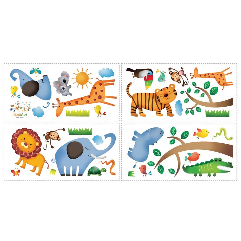 DECOWALL DW-1206 Wild Jungle Animals Kids Wall Stickers Wall Decals Peel and Stick Removable Wall Stickers for Kids Nursery Bedroom Living Room d?cor - Image 4